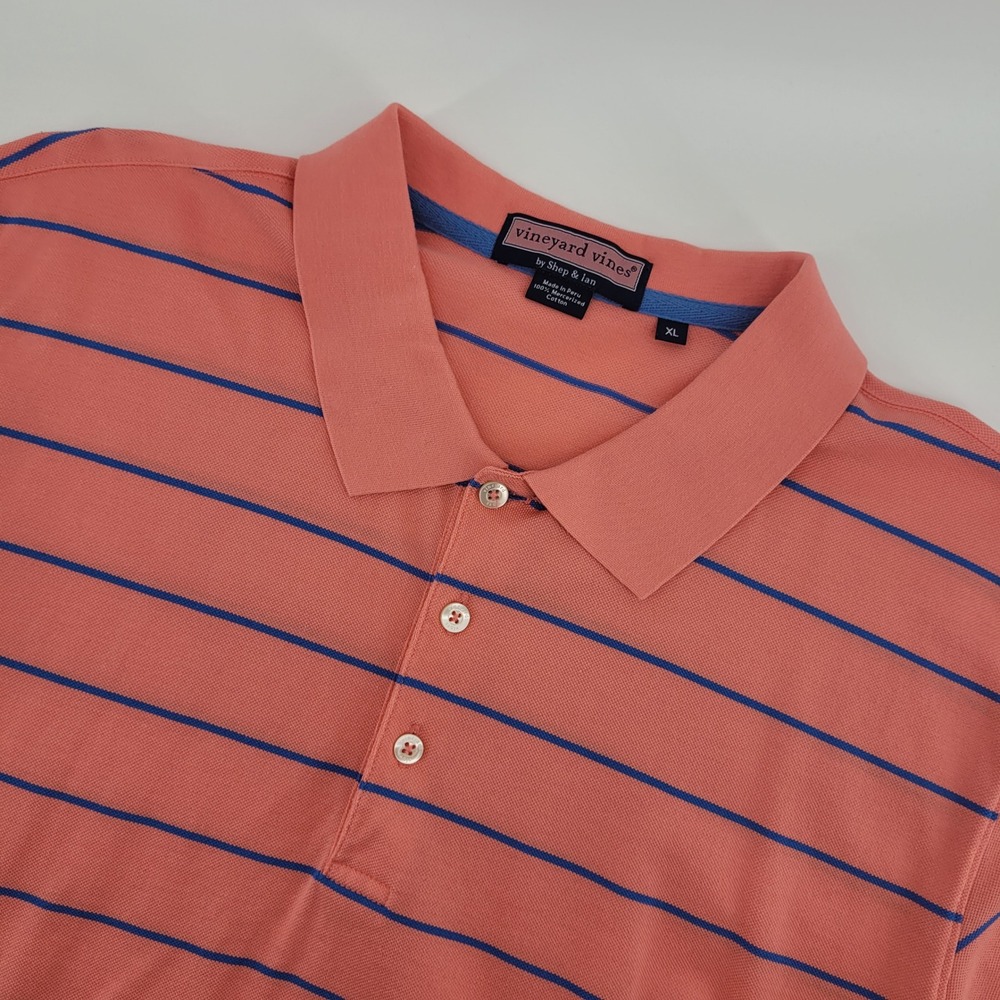 Vineyard Vines Polo Shirt Mens XL Pink Blue‎ Striped Mercerized Cotton Pique